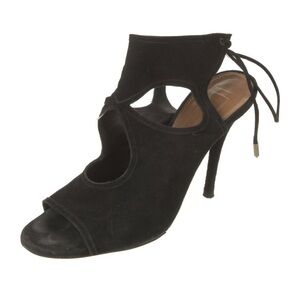 Aquazzura Black Suede High Heel Sandals with Back Tie
